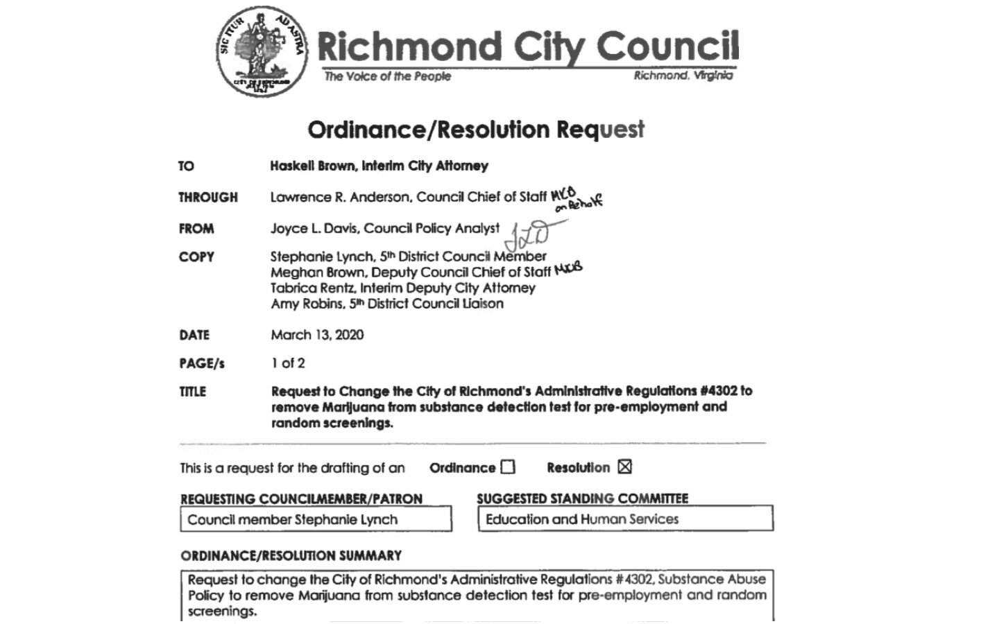 Richmond Will No Longer Drug Test City Employees For Cannabis