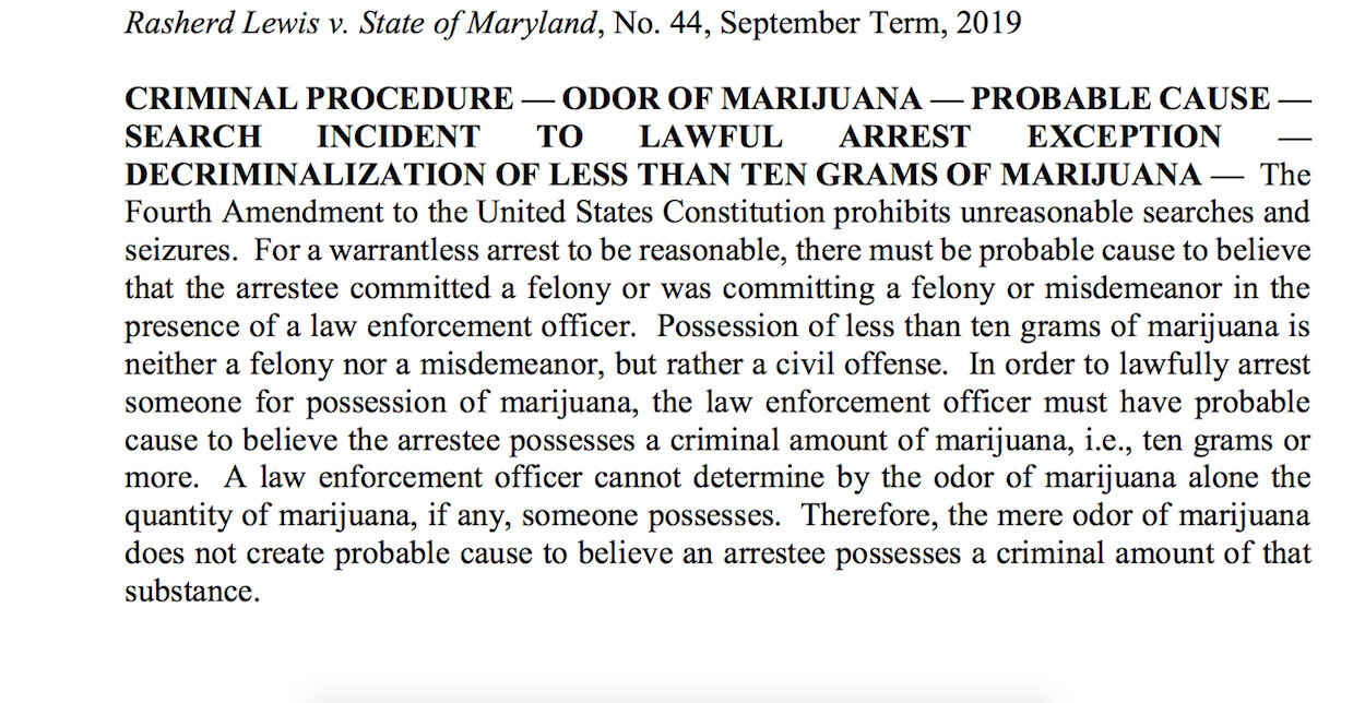 Quick Hit: Weed Smell Not Enough For Cops To Search You, Says Maryland Court Of Appeals